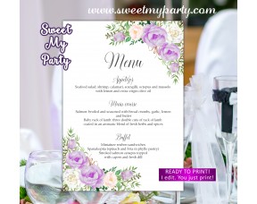 Lavender Wedding Menu card,Lilac Menu card, (106aw)